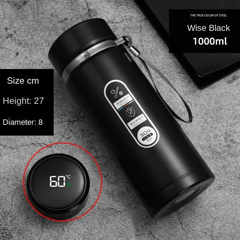 Adimerah LED Smart Bottle – 800ML/1L Stainless Steel Vacuum Thermos with Temperature Display. & Cup
