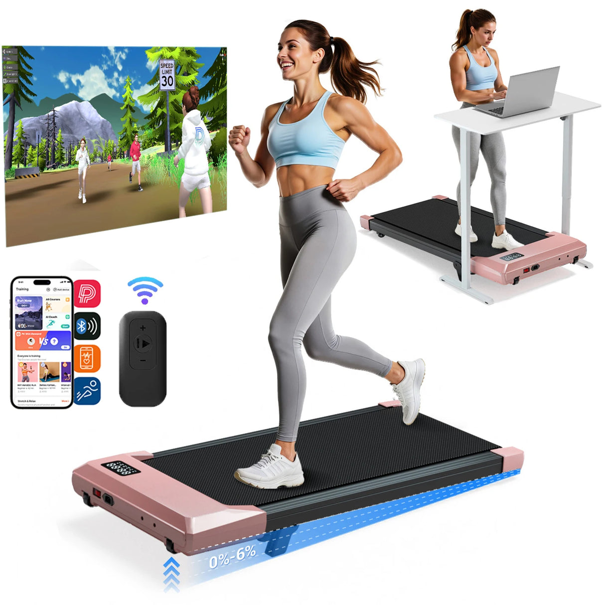 Adimerah Compact Walking Pad – Foldable 2-in-1 Under Desk Treadmill, 2.5HP, 6% Slope, 300 lbs Capacity, LED Display & Remote