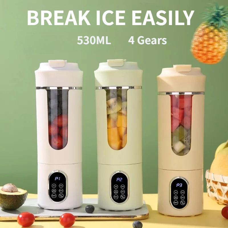 Adimerah Premium Portable Blender - 530ml Portable Juicer Wireless USB Charging Crushed Ice Electric Juicing 12 Blade 4 Gears 7.4V