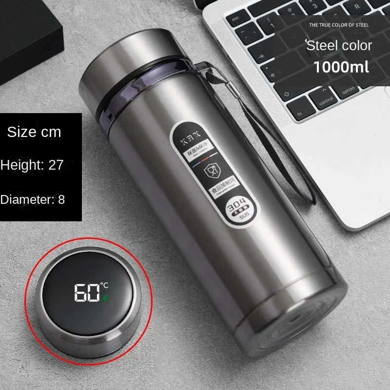 Adimerah LED Smart Bottle – 800ML/1L Stainless Steel Vacuum Thermos with Temperature Display. & Cup