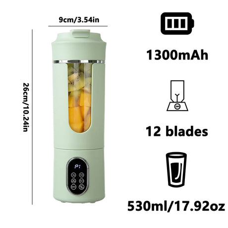 Adimerah Premium Portable Blender - 530ml Portable Juicer Wireless USB Charging Crushed Ice Electric Juicing 12 Blade 4 Gears 7.4V