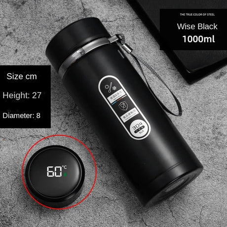 Adimerah LED Smart Bottle – 800ML/1L Stainless Steel Vacuum Thermos with Temperature Display. & Cup