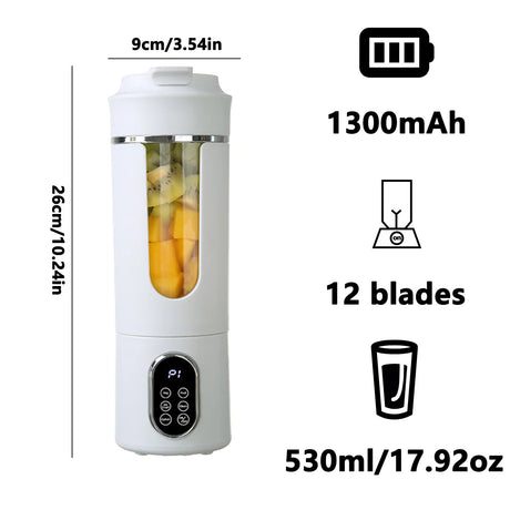 Adimerah Premium Portable Blender - 530ml Portable Juicer Wireless USB Charging Crushed Ice Electric Juicing 12 Blade 4 Gears 7.4V