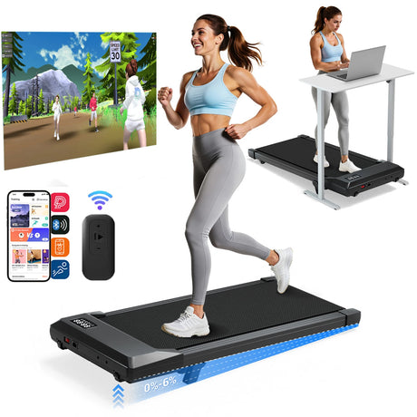 Adimerah Compact Walking Pad – Foldable 2-in-1 Under Desk Treadmill, 2.5HP, 6% Slope, 300 lbs Capacity, LED Display & Remote