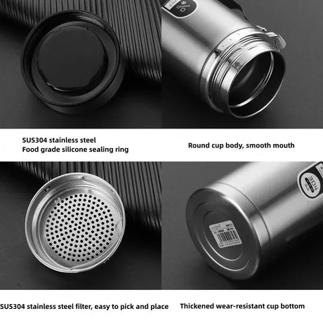Adimerah LED Smart Bottle – 800ML/1L Stainless Steel Vacuum Thermos with Temperature Display. & Cup