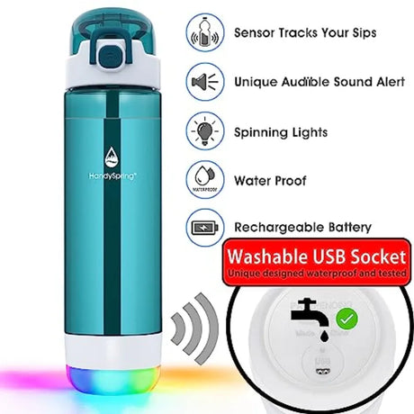 Adimerah Smart Hydration Bottle – App Connected, 800ML Tritan Plastic, Reminder & Water Intake Tracker with Lights, Sound, Straw, Rechargeable