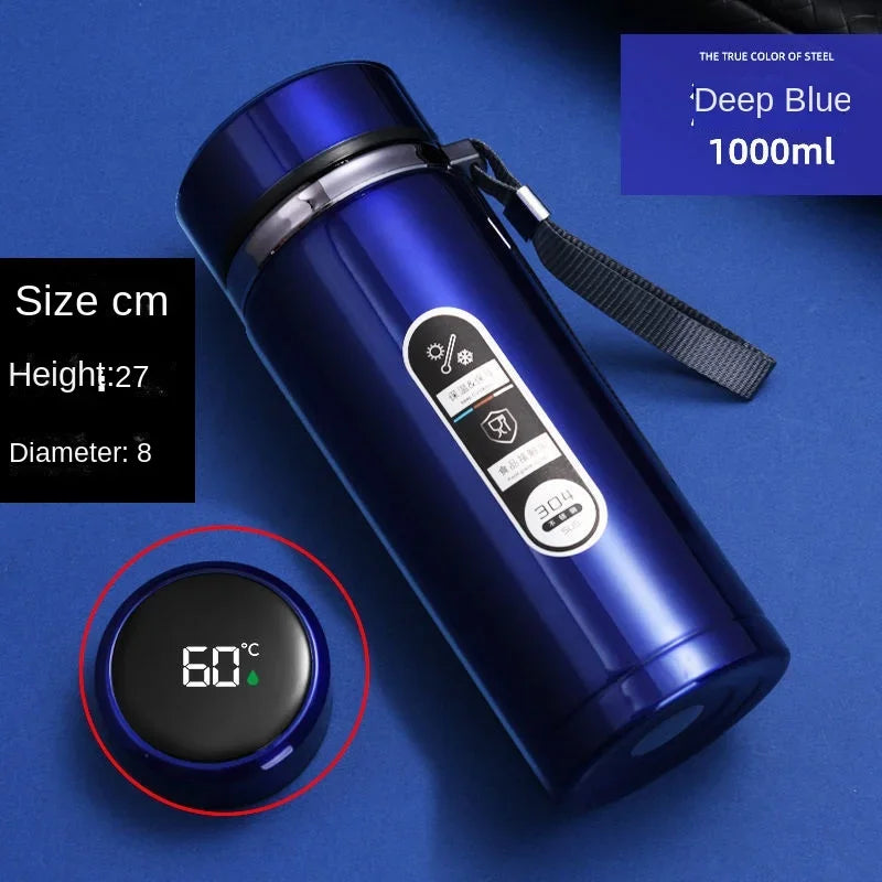 Adimerah LED Smart Bottle – 800ML/1L Stainless Steel Vacuum Thermos with Temperature Display. & Cup