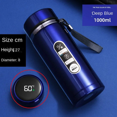 Adimerah LED Smart Bottle – 800ML/1L Stainless Steel Vacuum Thermos with Temperature Display. & Cup