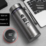 Adimerah LED Smart Bottle – 800ML/1L Stainless Steel Vacuum Thermos with Temperature Display. & Cup