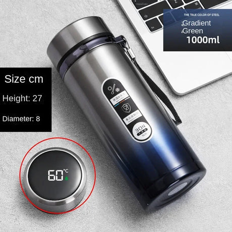 Adimerah LED Smart Bottle – 800ML/1L Stainless Steel Vacuum Thermos with Temperature Display. & Cup