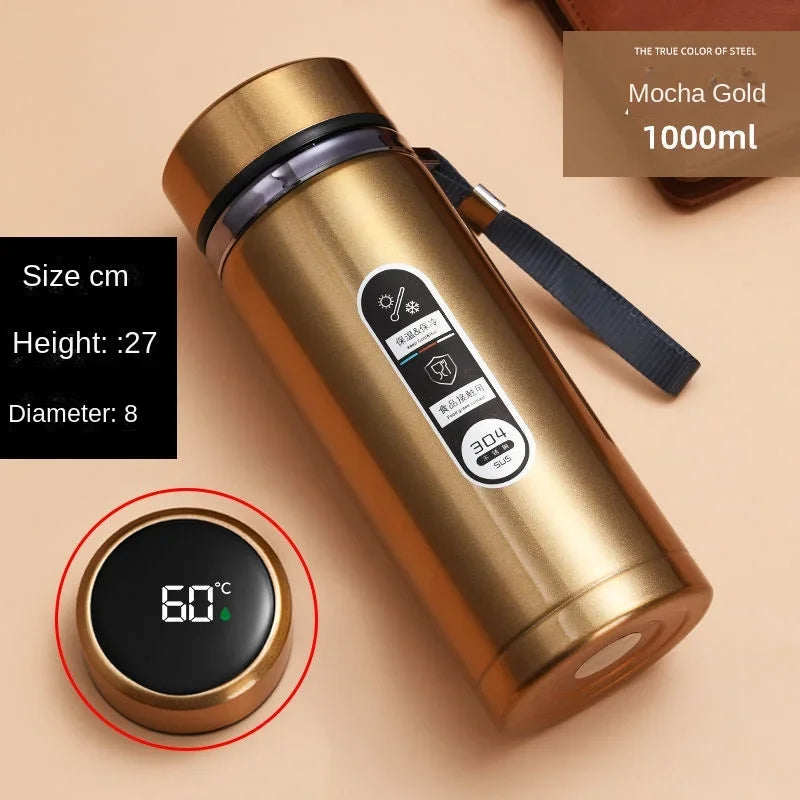 Adimerah LED Smart Bottle – 800ML/1L Stainless Steel Vacuum Thermos with Temperature Display. & Cup