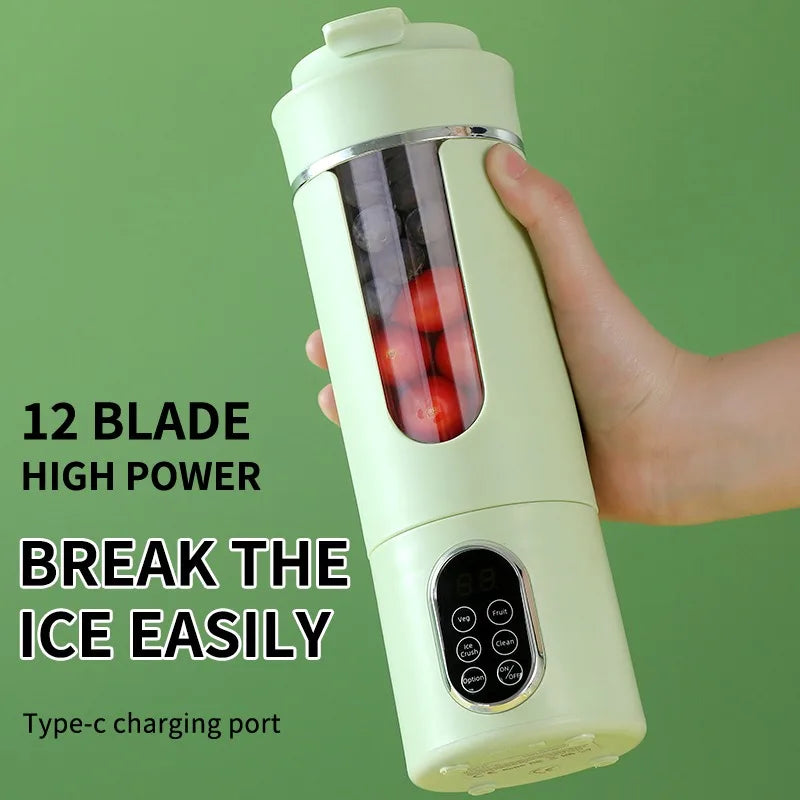 Adimerah Premium Portable Blender - 530ml Portable Juicer Wireless USB Charging Crushed Ice Electric Juicing 12 Blade 4 Gears 7.4V