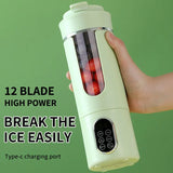 Adimerah Premium Portable Blender - 530ml Portable Juicer Wireless USB Charging Crushed Ice Electric Juicing 12 Blade 4 Gears 7.4V