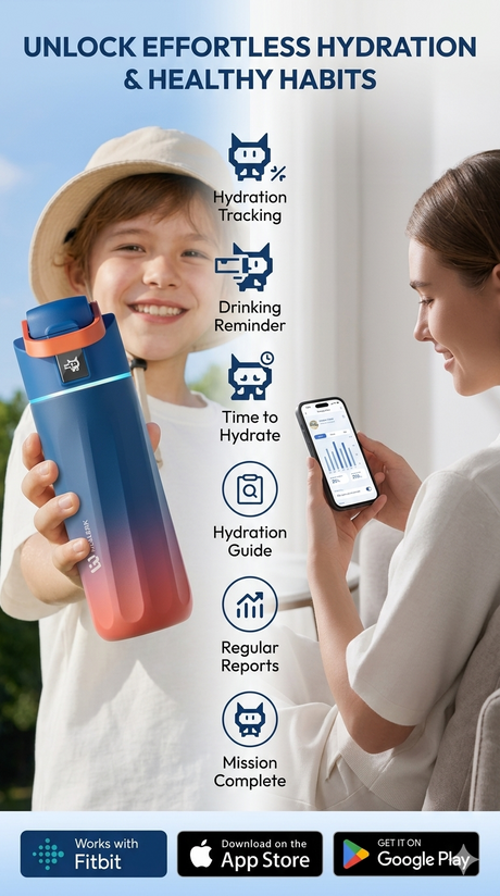 Adimerah Smart Hydration Bottle – 16oz/500MLwith Reminder & Tracker, Android/ ios App Connected